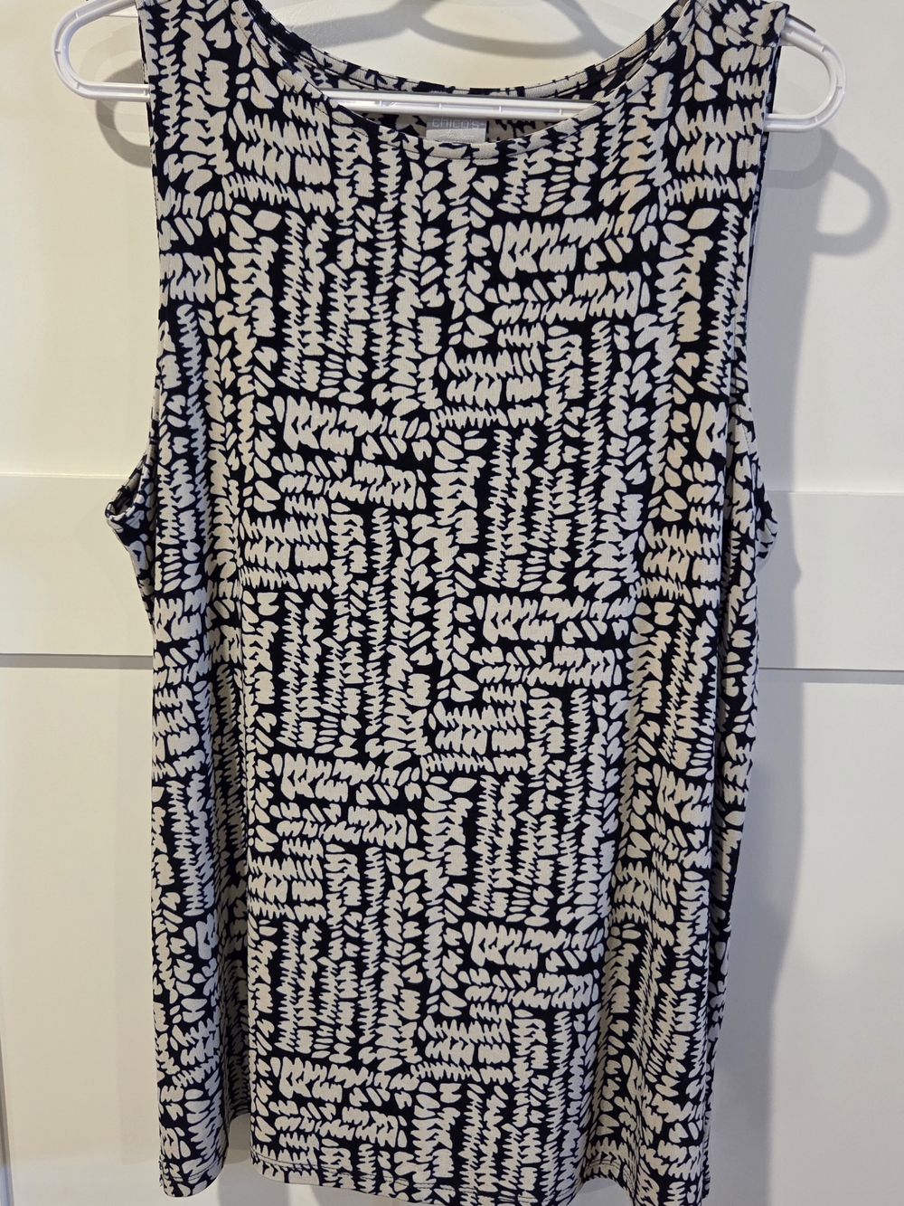 Chico's Navy and Cream Patterned Tank Top XL